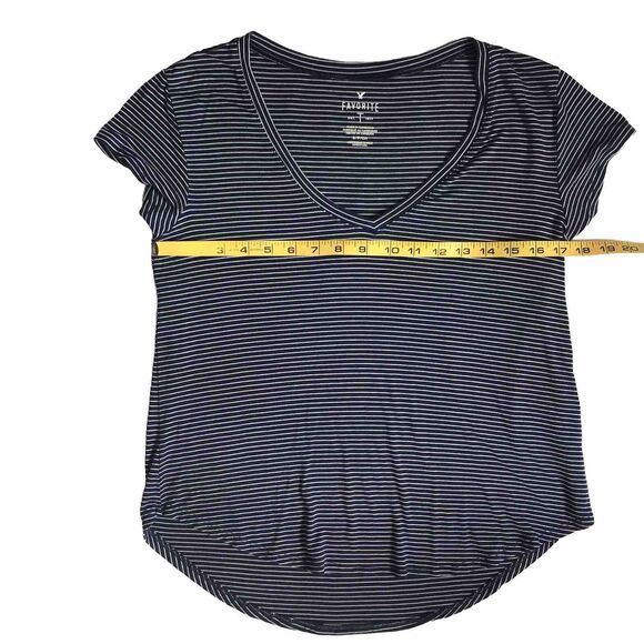American Eagle Favorite T Tee Blue White Striped Shirt Top Size Small V Neck AEO - Picture 5 of 6